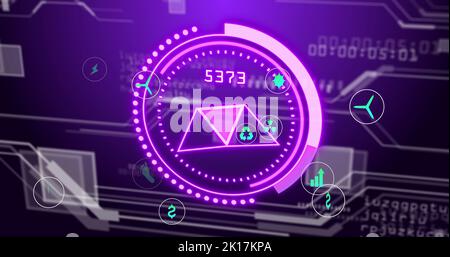 Illustration de l'acquisition de l'oscilloscope avec icônes sur le traitement des données Banque D'Images