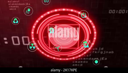 Illustration de l'acquisition de l'oscilloscope et des icônes sur le traitement des données Banque D'Images