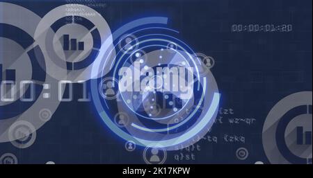 Illustration de l'acquisition de l'oscilloscope et des icônes sur le traitement des données Banque D'Images