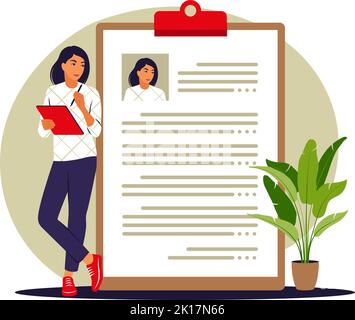 Concept de reprise. Femme fait le CV. Illustration vectorielle. Plat Illustration de Vecteur