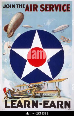 Une affiche de recrutement pour le service aérien de l'armée des États-Unis AKA le « service aérien », la composante de service de guerre aérienne de l'armée des États-Unis entre 1918 et 1926 et un précurseur de l'armée de l'air des États-Unis. Banque D'Images