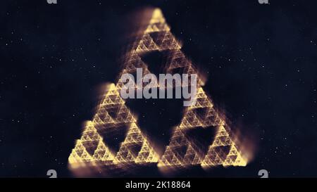 Sierpinski triangle fractal flame in space. Mathematics self similar recursive concept. An abstract 3D rendering background. Stock Photo