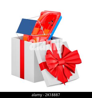 Bateau à aubes dans la boîte cadeau, concept cadeau. 3D rendu isolé sur fond blanc Banque D'Images