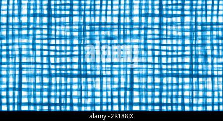 Seamless Hand Drawn Watercolor Gingham Window pane grid plaid Stripes pattern in indigo blue and white. Baby boy or nautical theme. High resolution te Stock Photo