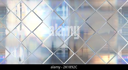 Seamless iridescent pastel diamond etched frosted privacy glass background texture. Tileable reflective holographic metallic mirror foil pastel patter Stock Photo