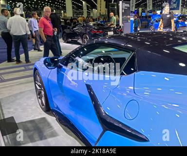 Detroit, Michigan, États-Unis. 15th septembre 2022. Le cabriolet Corvette Z06 2023 de Chevrolet est exposé au salon de l'auto de l'Amérique du Nord. Crédit : Jim West/Alay Live News Banque D'Images