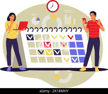 Concept de gestion du temps. Autogestion, autocontrôle, cible. Illustration vectorielle. Plat. Illustration de Vecteur