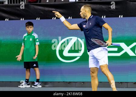 Emirates Arena, Glasgow, Royaume-Uni. 16th septembre 2022. Davis Cup tennis, Grande-Bretagne contre pays-Bas: Daniel Evans contre Tallon Griekspoor. Crédit : action plus Sports/Alamy Live News Banque D'Images