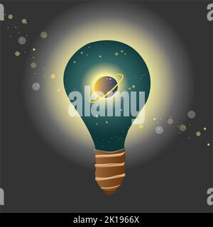 Creative space. Light lamp in the center of the solar system. Banque D'Images