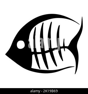 image graphique noire d'un squelette de poisson sur fond blanc, illustration, dessin Banque D'Images