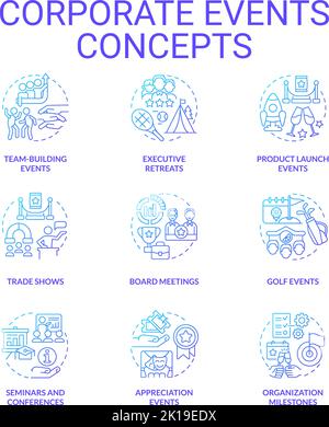 Ensemble d'icônes de concept de gradient bleu pour les événements d'entreprise Illustration de Vecteur