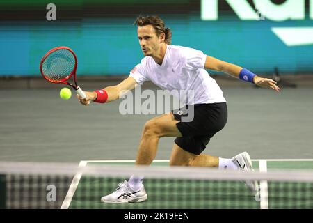 Le Wesley Koolhof des pays-Bas en action avec Matwe Middelkoop contre Andy Murray et Joe Salisbury de la Grande-Bretagne lors du match de groupe coupe Davis par Rakuten à l'Emirates Arena, Glasgow. Banque D'Images