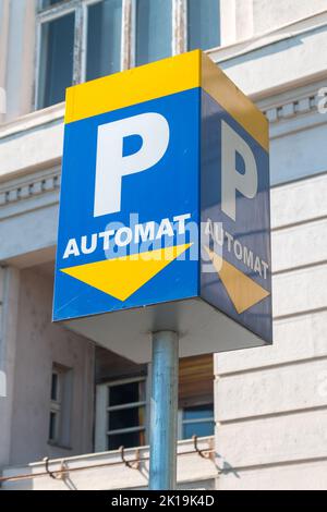 Bratislava, Slovakia - May 31, 2022: Sign of parking meter. Stock Photo