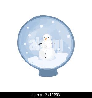 Bonhomme de neige vectoriel dans le Snow Globe dessiné à la main dans l'aquarelle. Illustration de noël en bleu hiver. Illustration de Vecteur