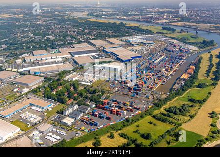 Vue aérienne, logport I, port conteneur, Duisburg Port D3T Duisburg Trimodal terminal, logistique automobile, Friemersheim, Duisburg, région de Ruhr, Nord R Banque D'Images