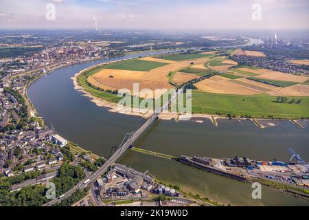 Vue aérienne, pont de Krefeld-Uerdingen, sur le Rhin, Mündelheim, Duisburg, Région de la Ruhr, Rhénanie-du-Nord-Westphalie, Allemagne, Pont, DE, Europe, aérienne Banque D'Images