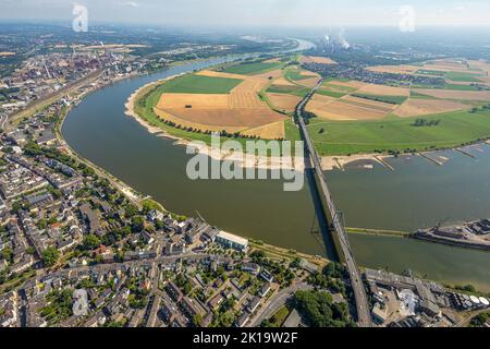 Vue aérienne, pont de Krefeld-Uerdingen, sur le Rhin, Mündelheim, Duisburg, Région de la Ruhr, Rhénanie-du-Nord-Westphalie, Allemagne, Pont, DE, Europe, aérienne Banque D'Images