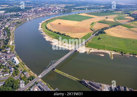 Vue aérienne, pont de Krefeld-Uerdingen, sur le Rhin, Mündelheim, Duisburg, Région de la Ruhr, Rhénanie-du-Nord-Westphalie, Allemagne, Pont, DE, Europe, aérienne Banque D'Images