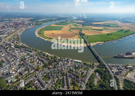 Vue aérienne, pont de Krefeld-Uerdingen, sur le Rhin, Mündelheim, Duisburg, Région de la Ruhr, Rhénanie-du-Nord-Westphalie, Allemagne, Pont, DE, Europe, aérienne Banque D'Images