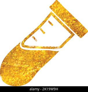 Icône de tube à essai dessinée à la main dans l'illustration du vecteur de texture d'une feuille dorée Illustration de Vecteur