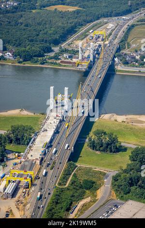 Vue aérienne, chantier de construction avec extension de l'autoroute A40 incluant le remplacement du pont Neuenkamp Rhin, Neuenkamp, Duisburg, Ruhr, Banque D'Images