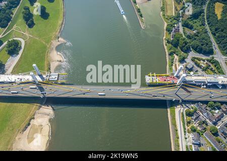 Vue aérienne, chantier de construction avec extension de l'autoroute A40 incluant le remplacement du pont Neuenkamp Rhin, Neuenkamp, Duisburg, Ruhr, Banque D'Images