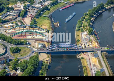 Vue aérienne, port de Duisburg Ruhrort, Ruhrort, Duisburg, région de Ruhr, Rhénanie-du-Nord-Westphalie, Allemagne, DE, Europe, Port, Zone du port, vue d'ensemble du port, antenne Banque D'Images