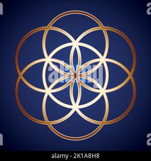 Graine d'or de la vie géométrie sacrée sur fond bleu foncé Illustration de Vecteur