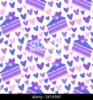 Motif gâteau d'anniversaire sans couture coeur de Saint-Valentin pour emballer papier et vêtements pour enfants imprimé et accessoires de fête, tissus et emballages. Condition élevée Banque D'Images
