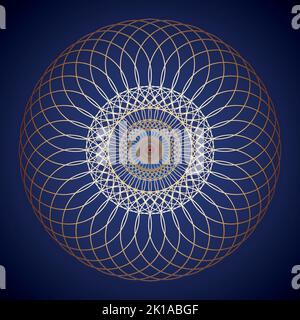 Golden Mandala sur fond bleu foncé Illustration de Vecteur