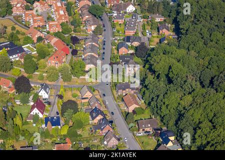 Vue aérienne, quartier résidentiel Kleistraße et branche Langenhövel, Heessen, Hamm, région de la Ruhr, Rhénanie-du-Nord-Westphalie, Allemagne, DE, Europe, impôt foncier, Banque D'Images