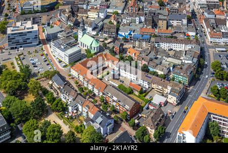 Vue aérienne, vue sur la ville, église de jeunesse evang. / Église de Luther, centre, Hamm, région de la Ruhr, Rhénanie-du-Nord-Westphalie, Allemagne, site de culte, DE, Europe, foi Banque D'Images