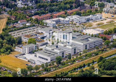 Vue aérienne, Université des sciences appliquées de Hamm-Lippstadt, HSHL, campus de Hamm, chantier et nouveau bâtiment WissenschaftQuartier SCI:Q Science Banque D'Images