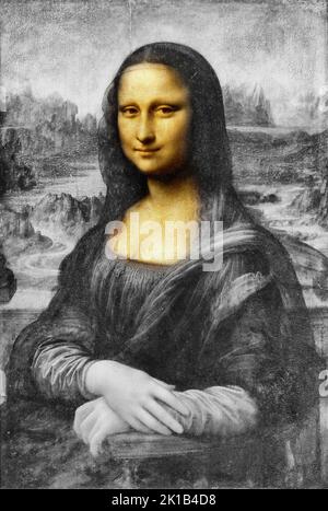 Mona Lisa portrait en noir et blanc et en couleur Banque D'Images