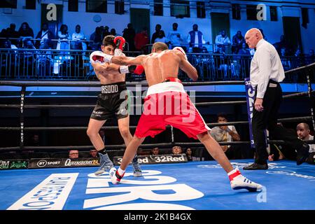 Londres, Royaume-Uni. 16th septembre 2022. Masoud Abdullah vd Stefan Nicolae - Super-Featherweight Contest pendant Frank Warren présente Bentley vs Morrison Fightnight à York Hall vendredi, 16 septembre 2022 à LONDRES (usage éditorial seulement, licence requise pour un usage commercial. Aucune utilisation dans les Paris, les jeux ou les publications d'un seul club/ligue/joueur.) Credit: Taka G Wu/Alay Live News Banque D'Images