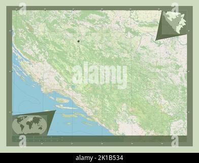 Repuplika Srpska, entité de Bosnie-Herzégovine. Ouvrez la carte des rues. Cartes d'emplacement auxiliaire d'angle Banque D'Images