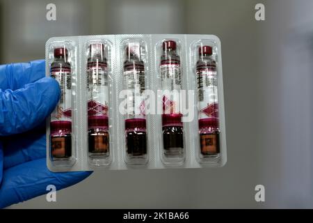 Le Caire, Egypte, 14 septembre 2022: Humalog 100 unités ml solution injectable en cartouche insuline lispro utilisé pour traiter le diabète sucré patients prendre Banque D'Images