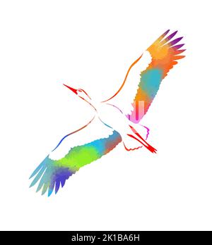 Cigogne en vol, illustration, vecteur sur fond blanc. Illustration de Vecteur