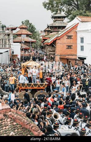 Katmandou, Népal - 9 septembre 2022 : Indra Jatra est l'un des principaux festivals des communautés de newar à Katmandou. Indra, le dieu de la pluie et de la moisson , est W Banque D'Images