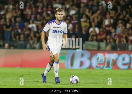 LecceÕs défenseur croate Marin Pongracic pendant la série Un match de football entre Salerntana et Lecce au stade Arechi à Salerne, dans le sud de l'Italie, sur 16 septembre 2021. Banque D'Images