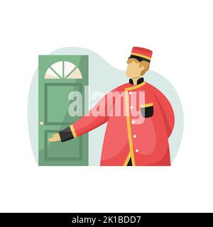 Illustration vectorielle du portier à la porte. Le secteur de l'accueil. Profession. Style plat Illustration de Vecteur