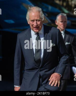 Londres, Angleterre, Royaume-Uni. 17th septembre 2022. Le roi CHARLES III arrive à la Metropolitan police Service Special Operation Room (SOR) Lambeth HQ, Londres. Crédit : ZUMA Press, Inc./Alay Live News Banque D'Images