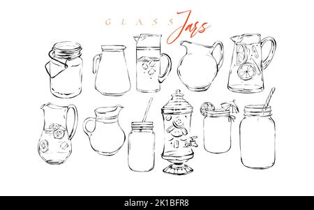 Dessin à la main vector graphique texturé barre artistique menu collection d'encres croquis illustrations dessin bundle de cocktails naturels à la limonade biologique Illustration de Vecteur