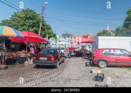 Pristina, Kosovo - June 5, 2022: Street market in Pristina. Popular outdoor market in capital of Kosovo. Stock Photo