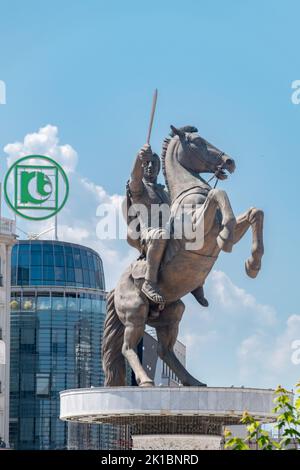 Skopje, North Macedonia - June 5, 2022: Equestrian statue of Alexander the Great Stock Photo