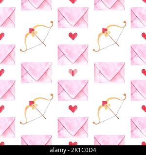 lettre d'amour rose flèche de cupid avec coeur aquarelle isolée sur fond blanc Banque D'Images