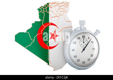 Carte algérienne avec chronomètre, 3D rendu isolé sur fond blanc Banque D'Images