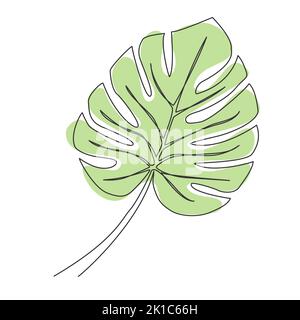 dessin d'une seule ligne de feuille de monstère isolée sur fond blanc, illustration vectorielle de dessin au trait Illustration de Vecteur
