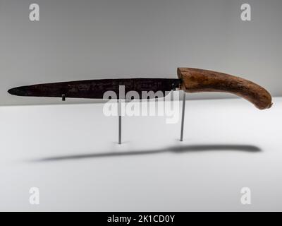 Scie, modèle d'un outil de dépôt de fondation, 18th dynastie régnant Hapshepsut, Deir el-Bahari, Thèbes, Egypte, Egipto, Collection du British Museum. Banque D'Images