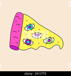 Pizza colorée avec tous les yeux. Illustration de l'oedle dessinée à la main Illustration de Vecteur